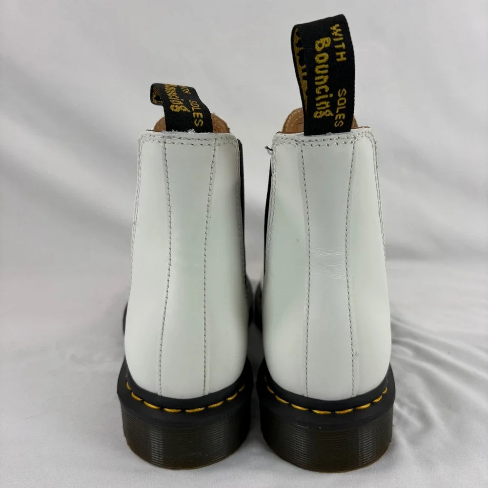 Dr. Martens 2976 YS Chelsea Boots Unisex US W 9 M 8 White Leather Yellow Stitch